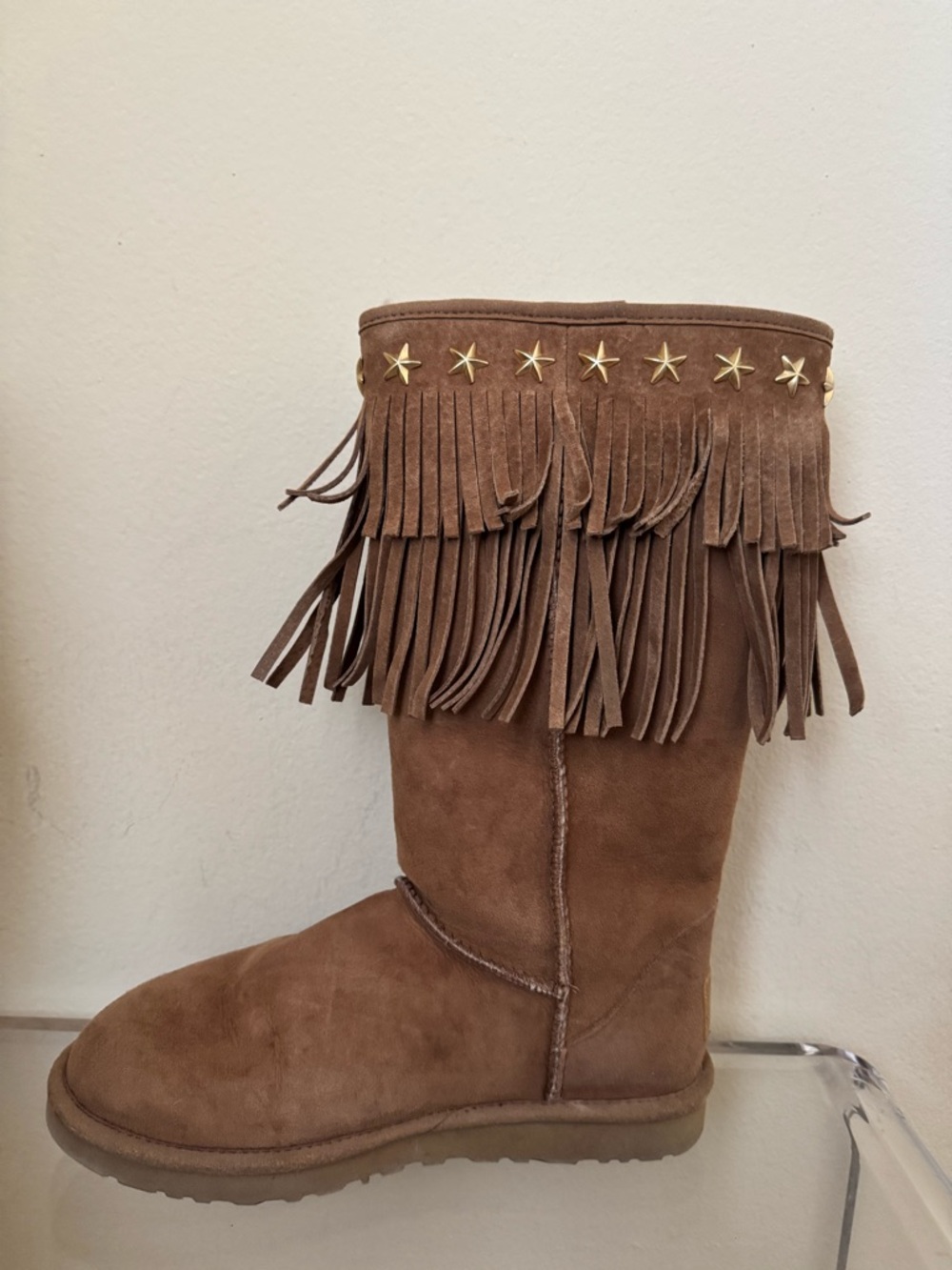 Ugg x Jimmy Choo Boots Sora Studded Fringe Suede Chestnut US 8 - Picture 11 of 16